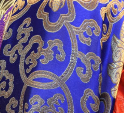 Blue with Gold Pattern Chinese Silk