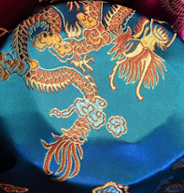 Turquoise Orange Dragon Design Chinese Silk